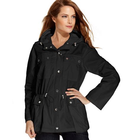 michael kors black jacket with hood 143937 for women|Michael Kors anorak jacket women.